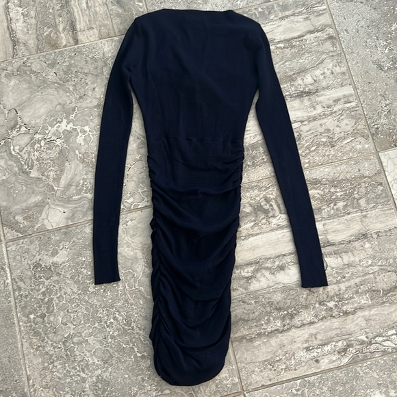 Maje Tight-Knit Long Sleeve Ruched Sweater Dress in Navy, Size 1 (S) Retail $345 - Picture 5 of 13
